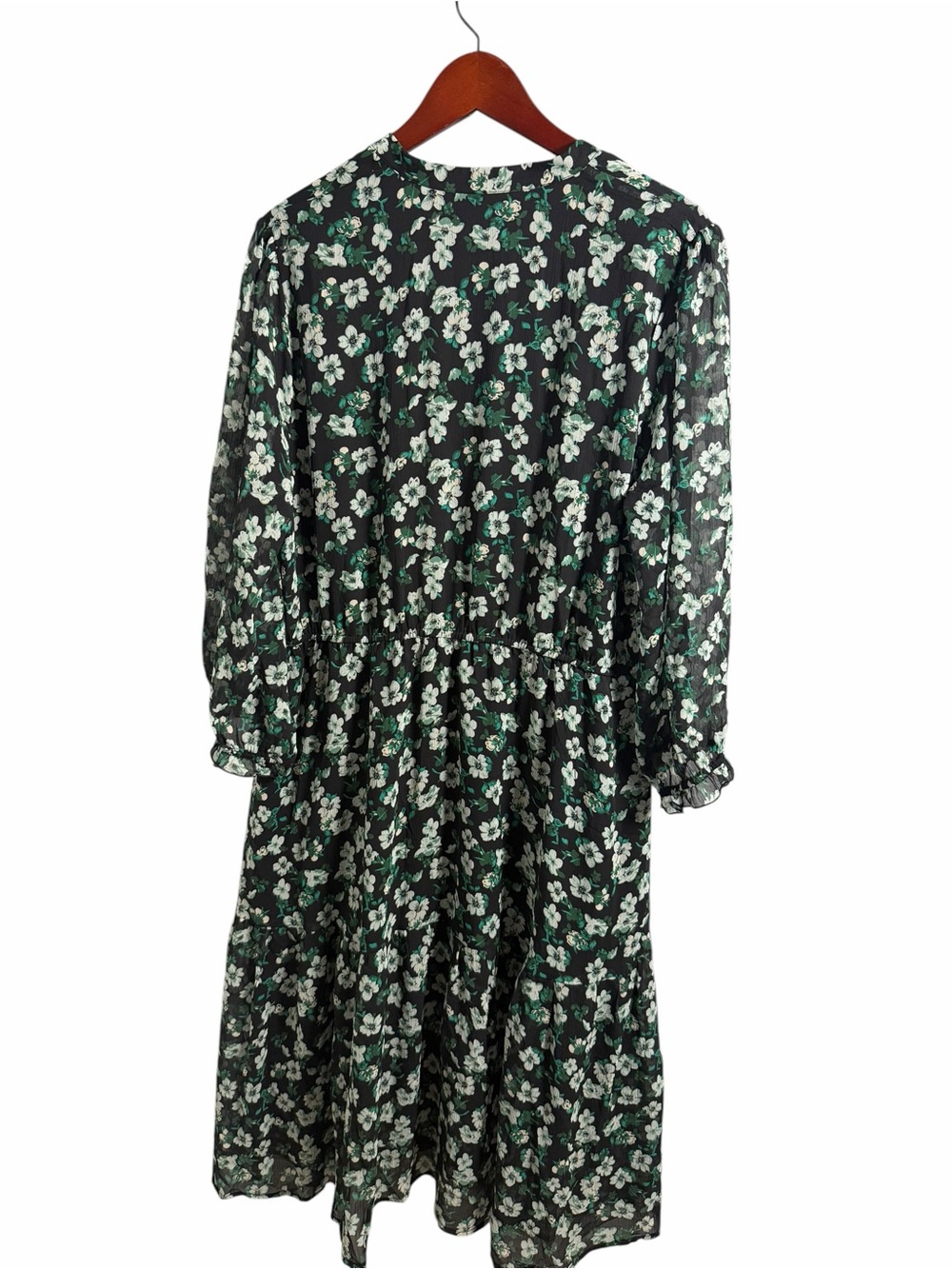 Estelle Floral Tie-Neck Midi Dress in Black and Green 2X New - Picture 3 of 8